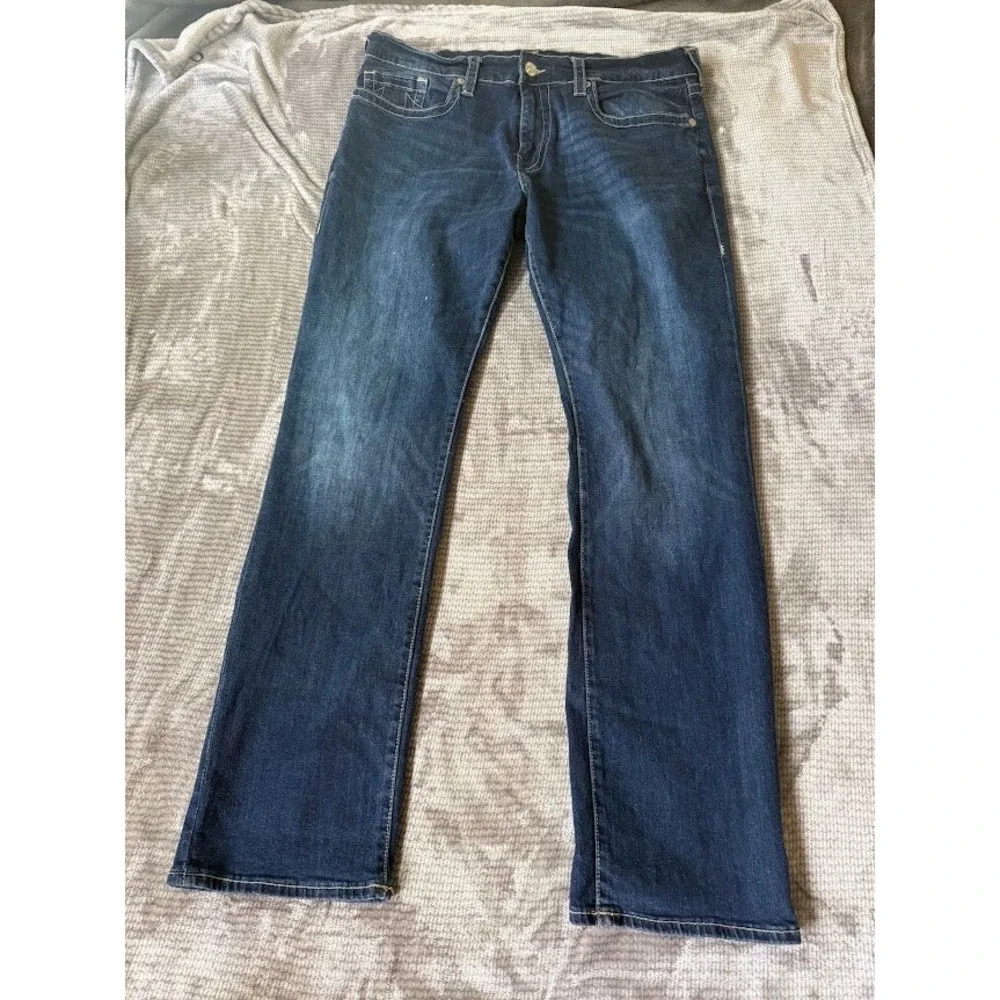 True Religion Ricky Relaxed Straight Leg Jeans Mens 38X33 Dark Wash Denim